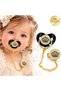 Baby Girl Luxury Design Royal Queen Crown Stoned Pacifier and Chain Set Gold Gold Black