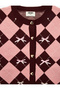 Buttoned Bowknot Long Sleeve Crew Neck Argyle Patterned Knitwear Cardigan - 4