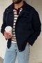 Yongi Asymmetrical Zipper Snap Detailed Oversize Men's Gabardine Jacket