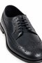 Navy Blue 100% Leather Lace-Up Men's Classic Shoes with Brogue Detail - 3