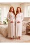 New Season Beige Winter Jacquard Shawl Collar Full Length Button Detailed Design Long Sleeve Maternity Pajama Nightgown Set - 5
