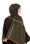 Khaki Muslin Shawl with Piping, Breathable Cotton Textured Crinkle 202139_09 - 3