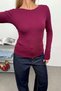 Women's Crew Neck Double Zipper Basic Blouse Plum - 27K 26021 - 2