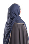 Indigo Blue Muslin Shawl with Piping, Breathable Cotton Textured Crinkle 202139_34 - 4