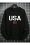 Men's 3 Thread Organic Cotton Oversize Usa Flag Round Neck Sweatshirt with Fleece Inside - 3