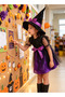 Witch Girls Kids Child Holiday Party Role Play Dance Party Gown Costume Queen Princess Dress Hat Halloween - 4