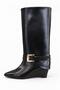 Women's Stylish Pointed Toe Belt Detailed Wedge Heeled Black Rustic Slip-On Boots & Boots - 2