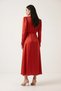 Red Button Detailed V-Neck Midi Dress - 5