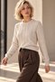 Women's Crew Neck Openwork Knitted Sweater - 2