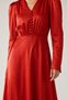 Red Button Detailed V-Neck Midi Dress - 4