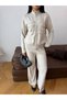 Women's Double Zipper Cardigan and Loose Pants Bottom Top Knitwear Set