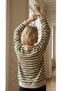 Women's Basic Green Striped Long Sleeve Cotton Sweatshirt - 8