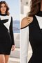 Women's Long Sleeve Turtleneck Chest-Cutout One-Shoulder Open Asymmetrical Diver Mini Dress - Bold and Feminine Nighttime Glamour - 3