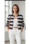 Gold Button Detail Navy Blue White Striped a Quality Cardigan Standard Size (36-42)