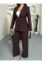 Women's Lace-Up Gold Buttoned Blazer Jacket and Pants Suit - 4