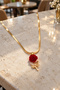 Gold Color Italian Steel Women's Necklace with Red Rose Figure - 5