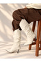Di̇ana White Leather 7 cm Heel Pulled-On Boots - 2