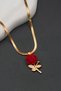 Gold Color Italian Steel Women's Necklace with Red Rose Figure - 3