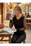 New Season Women's Long Sleeve V-Neck Blouse with Polka Dot Tulle Detail on the Sleeves 65077 - 6