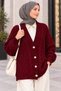 Hair Braided Buttoned Knitwear Cardigan Claret Red