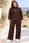 Plus Size Women's Stand Collar Metal Button and Accessory Detailed Wide Leg Two-Piece Set - 6