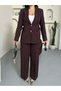 Women's Lace-Up Gold Buttoned Blazer Jacket and Pants Suit