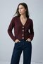 V-Neck Button Detailed Short Cardigan 2533 Claret Red - 2