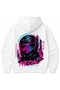 Neon Override – Cyberpunk Motorcycle Helmet & Futuristic Neon City Back Print Hoodie