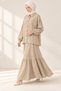 Women's Beige Shirt Collar Balloon Sleeve Ruffled Skirt Double Hijab Set Yrn-35 - 3
