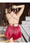 Plus Size Red Backless Jumpsuit Satin Babydoll Nightgown - 2