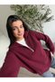 Burgundy Collared Zippered Knit Sweater - 3