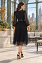 Women's Chiffon Fabric Double-Breasted Collar Pleated Flared Cut Midi Dress - Romantic Elegance and Event-Ready Chic New Season - 2