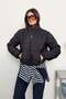 Women's Stand Collar Zippered Double Pocket Short Puffer Coat Navy Blue - 1020