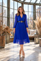 Women's Chiffon Fabric Double-Breasted Collar Pleated Flared Cut Midi Dress - Romantic Elegance and Event-Ready Chic New Season - 5