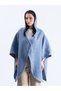 Asymmetrical Cut Hooded Poncho with Buckle Blue - 4