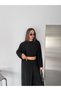 Women's Sandy Fabric Cardigan Crop Blouse Wide Leg Pants Three-Piece Set - 2