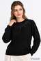 Long Sleeve Crew Neck Stone Embroidered Knit Sweater