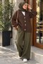 Buttoned Knitted Patterned Knitwear Cardigan Brown - 2