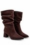 Katerina Women's Suede Brown Pointed Toe Thick Heeled Stylish Daily Boots 6 cm Heel