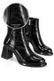 Black Patent Leather Low Thick Heeled Women's Boots - Comfortable Zippered Casual & Stylish Wrinkled Patent Leather Boots - 2