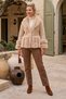 Italian Beige Fur Collar Long Sleeve Snap Collar Wool Knitwear Coat with Fur Detail on Skirt and Sleeve Ends 68 60 - 5