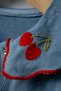 Baby Girl Cherry Embroidered Baby Collar Blue Dress - 7