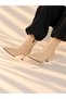 Vienna Beige Wicker Leather Pointed Toe 5 cm Thin Heel Women's Boots Botti̇e - 6