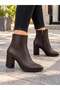 Women's Silva Brown Leather Side Zipper Buckle Detailed 7 cm Thick Heeled Pointed Toe New Season - 2