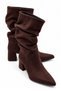 Katerina Women's Suede Brown Pointed Toe Thick Heeled Stylish Daily Boots 6 cm Heel - 3