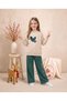 Girls & Baby Winter Seasonal 100% Cotton 2 Yarn Happiness Printed Straight Leg Long Sleeve Pajamas & Tracksuit Set Beige
