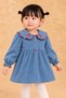 Baby Girl Cherry Embroidered Baby Collar Blue Dress - 4