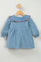 Baby Girl Cherry Embroidered Baby Collar Blue Dress - 6