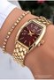 Gold Burgundy Color - Oval Rectangular Women's Wristwatch - Waterproof - with Bracelet Gift
