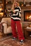 Women's Black Ecru Striped Oversize Knitwear Sweater 5268 - 7